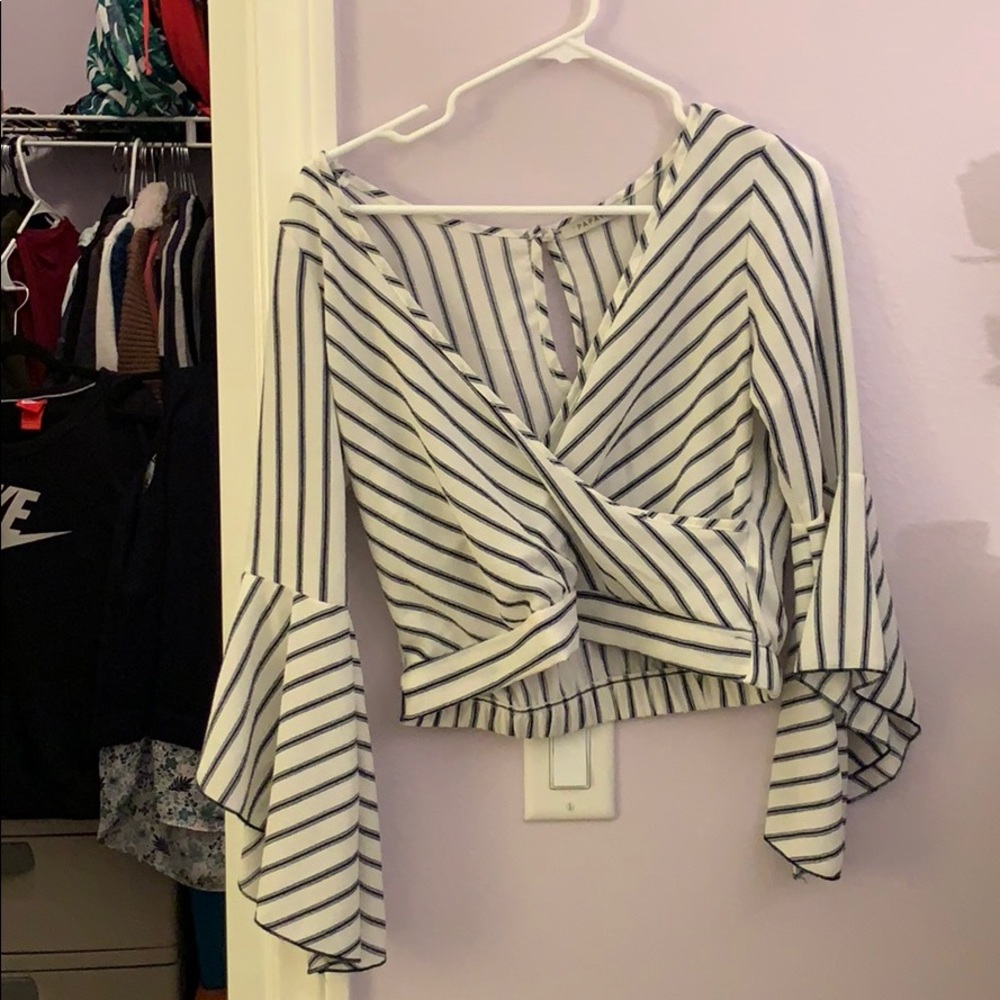 Papaya - Trendy Striped White Blouse